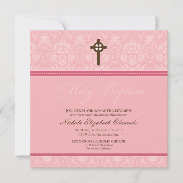 Elegante Invitación al Bautismo Santo (rosa) (Anverso)