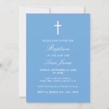 Elegante invitación al bautismo tradicional azul