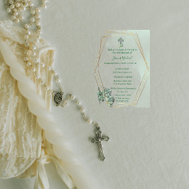 Elegante Invitación al Bautismo Verde y de Oro