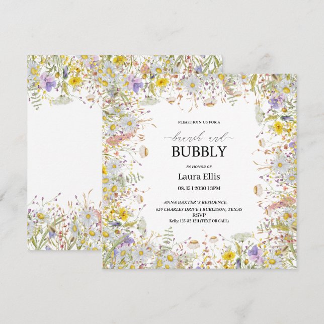 Elegante invitación al brunch floral (Anverso / Reverso)