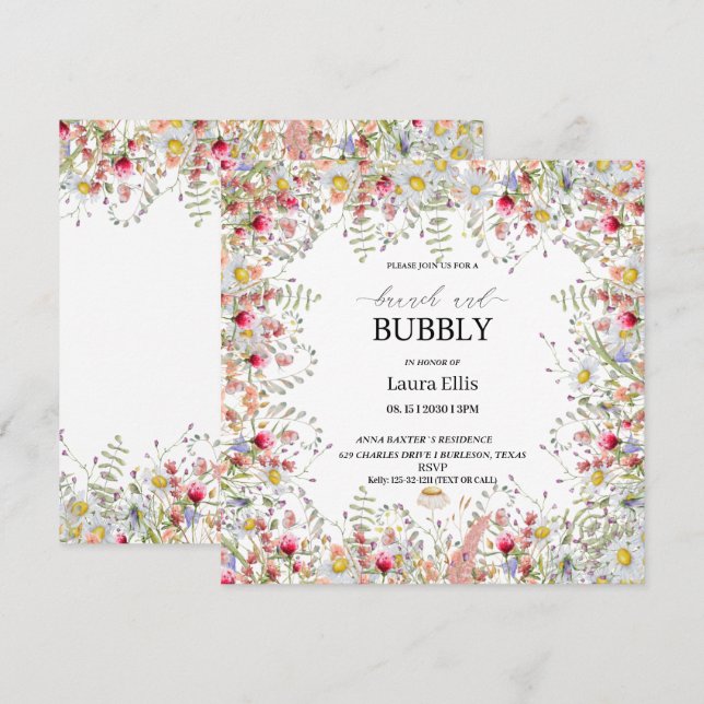 Elegante invitación al brunch floral (Anverso / Reverso)