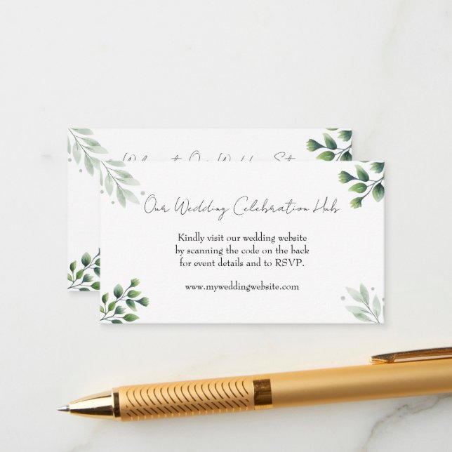 Elegante Invitación al código QR RSVP de Verdor (Anverso/Reverso In Situ)