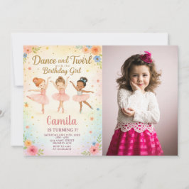 Elegante invitación al cumpleaños Ballerina con fo