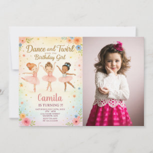 Elegante invitación al cumpleaños Ballerina con fo