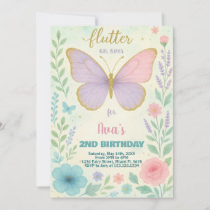 Elegante invitación al cumpleaños de la mariposa