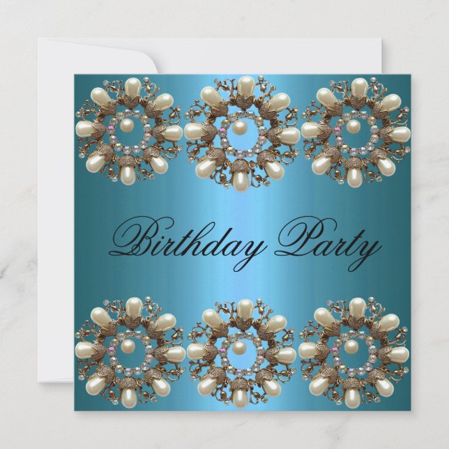 Elegante invitación al cumpleaños de la perla azul (Anverso)