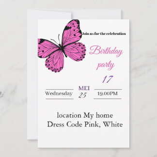 Elegante invitación al cumpleaños de mariposa rosa