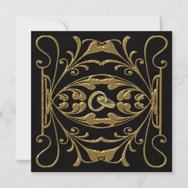 Elegante invitación al oro y a la boda negra (Anverso)