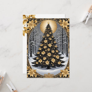 Elegante invitación al oro y verde árbol de Navida