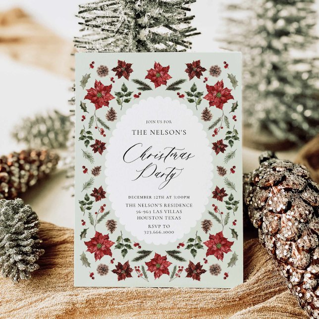 Elegante invitación al Partido de los Navidades Bo (Elegant botanical Christmas Party Invitation)