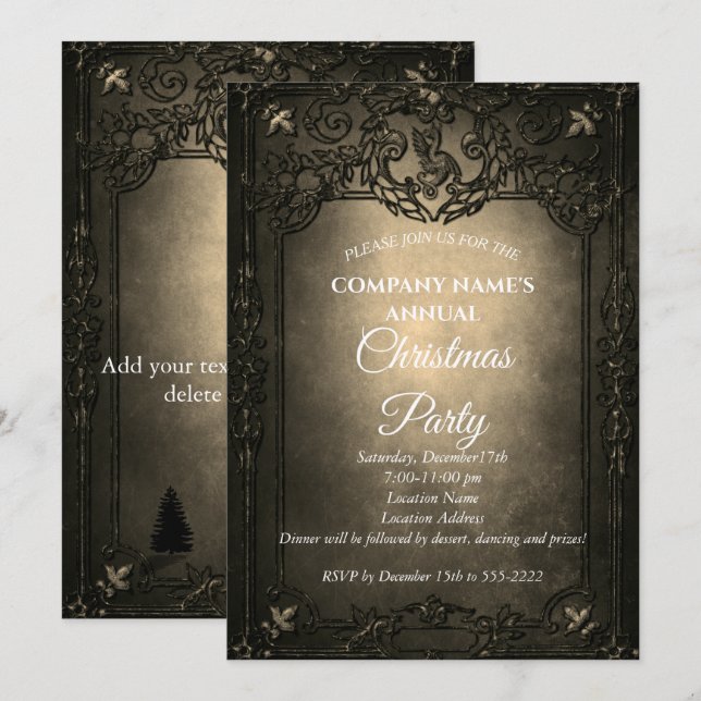 Elegante invitación al partido de Navidades gótico (Anverso / Reverso)