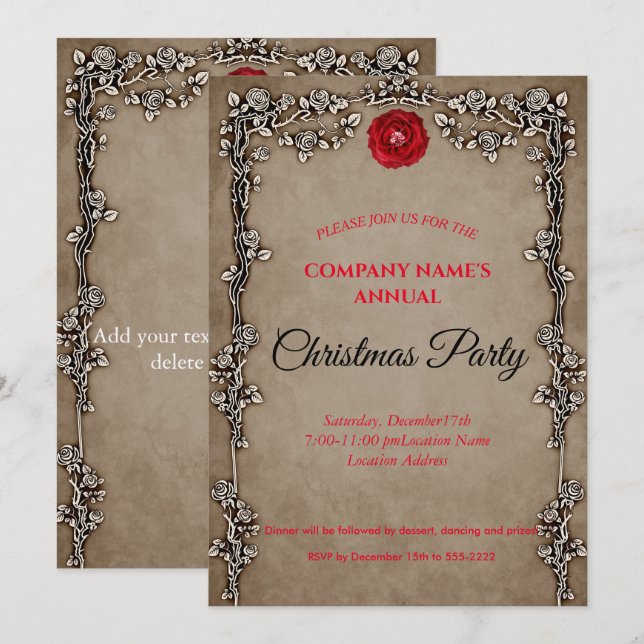 Elegante invitación al partido de Navidades gótico (Anverso / Reverso)