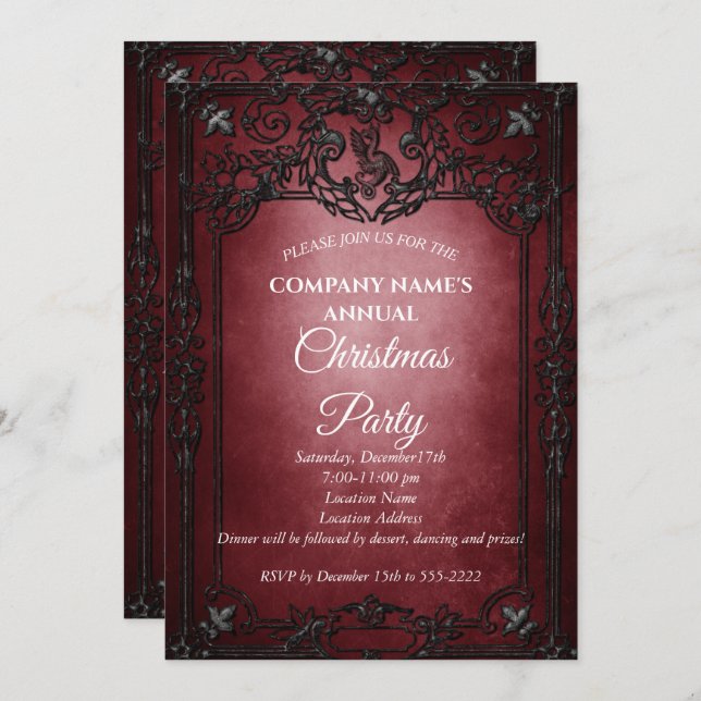 Elegante invitación al partido de Navidades gótico (Anverso / Reverso)