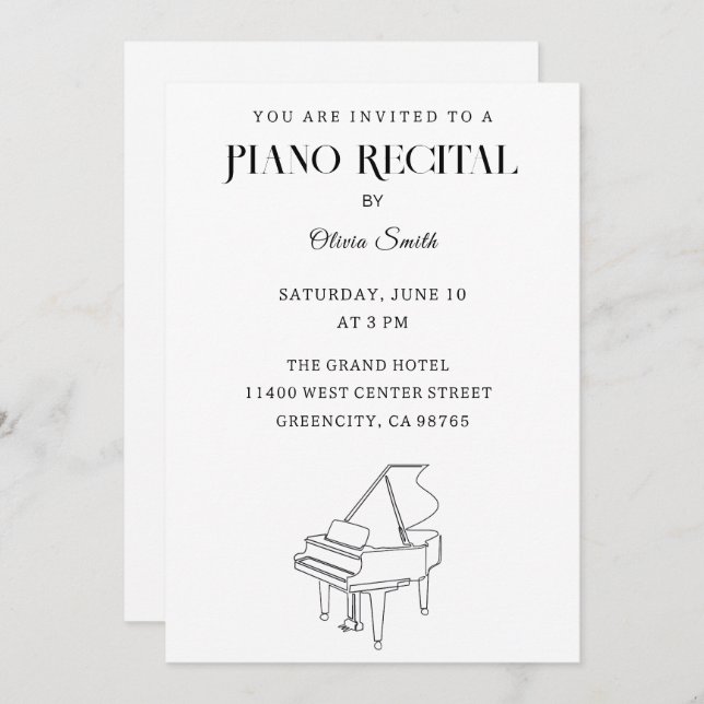 Elegante invitación al Piano Recital (Anverso / Reverso)