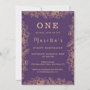 Elegante Invitación al primer cumpleaños de la hoj