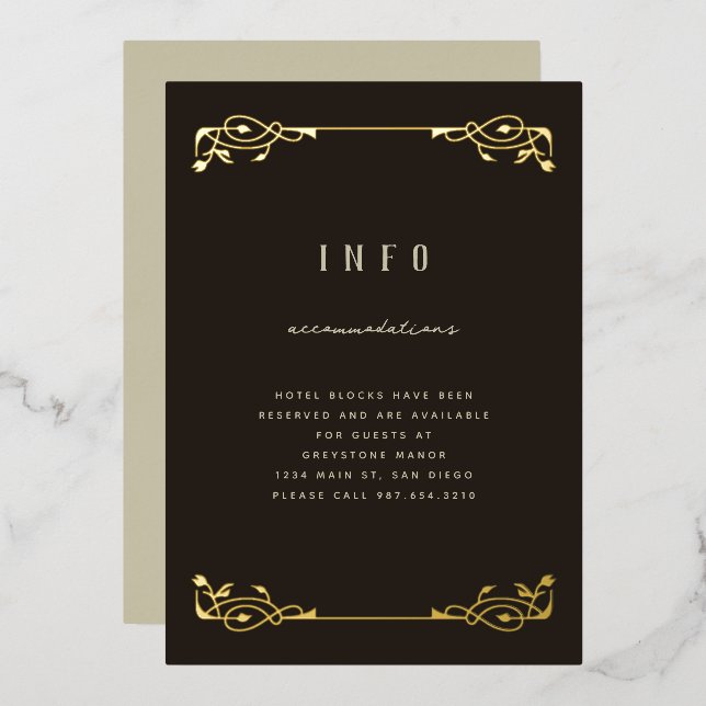Elegante invitación al Relieve metalizado Art Nouv (Anverso/Reverso)