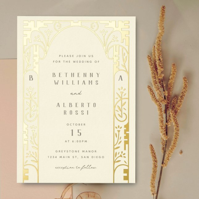 Elegante invitación al Relieve metalizado Art Nouv (Subido por el creador)
