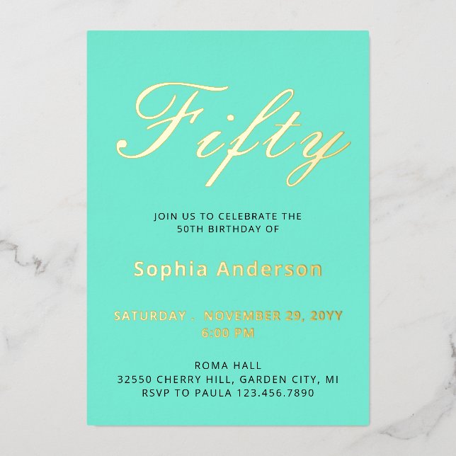 Elegante invitación al Relieve metalizado azul 50  (Anverso)