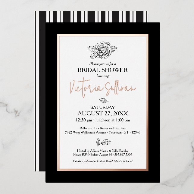 Elegante invitación al Relieve metalizado botánico (Anverso/Reverso)