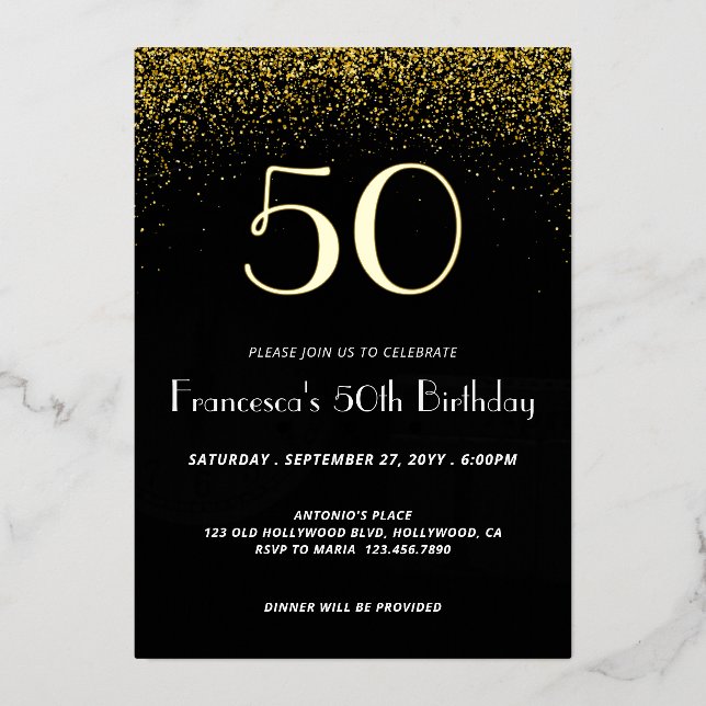 Elegante invitación al Relieve metalizado de 50 añ (Anverso)