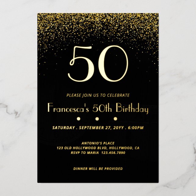 Elegante invitación al Relieve metalizado de 50 añ (Anverso)