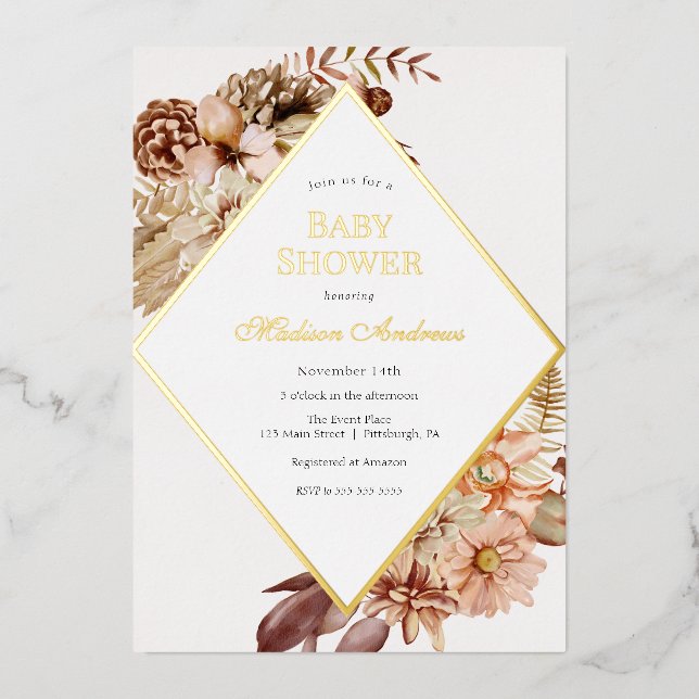 Elegante invitación al Relieve metalizado de Baby  (Anverso)