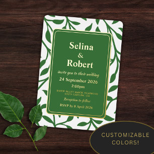 Elegante invitación al Relieve metalizado de hojas