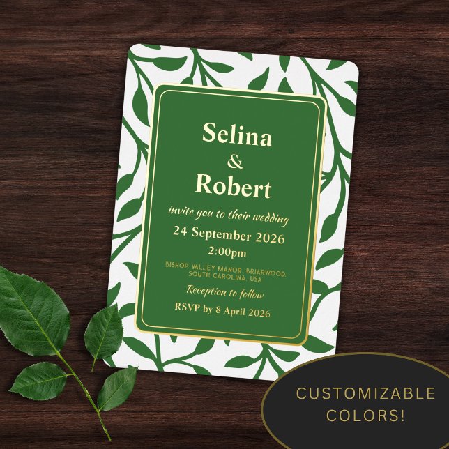 Elegante invitación al Relieve metalizado de hojas (Subido por el creador)