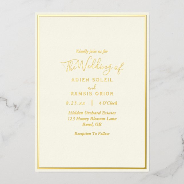 Elegante invitación al Relieve metalizado dorado m (Anverso)