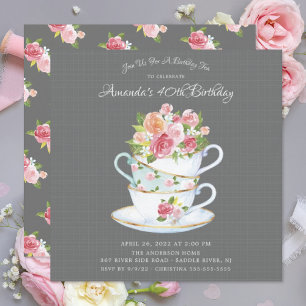 Elegante invitación al té de cumpleaños