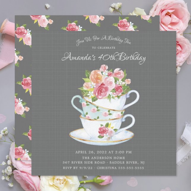 Elegante invitación al té de cumpleaños (Subido por el creador)