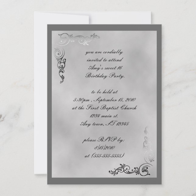 Elegante Invitación Art Déco con Rollo de Plata (Anverso)