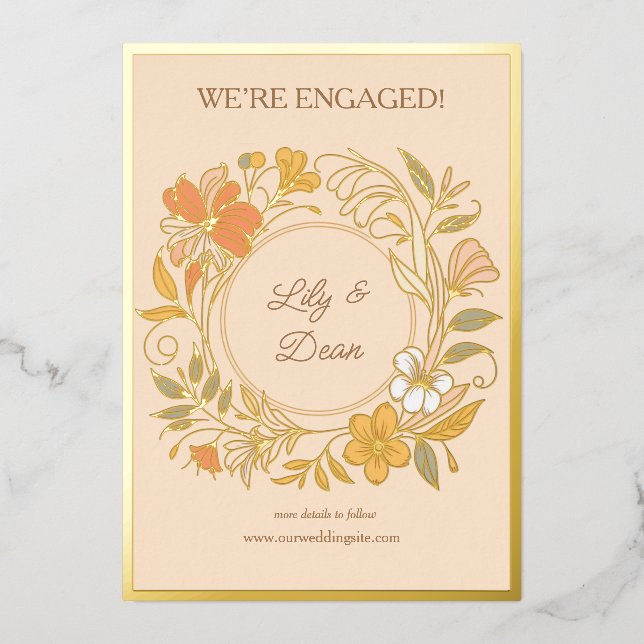 Elegante Invitación Art Nouveau de Relieve metaliz (Anverso)