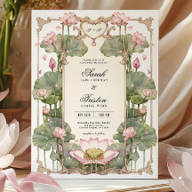 Elegante invitación asiática a la boda de Lotus