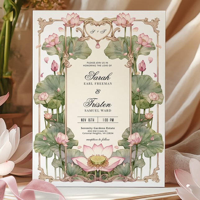 Elegante invitación asiática a la boda de Lotus (Subido por el creador)