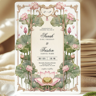 Elegante invitación asiática a la boda de Lotus