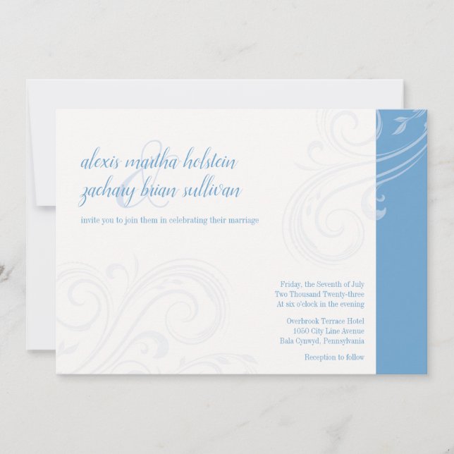 Elegante invitación azul, Boda Caroline (Anverso)
