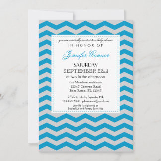 Elegante invitación azul Chevron Baby Shower