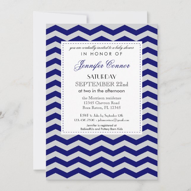 Elegante invitación azul de la marina de Baby Show (Anverso)