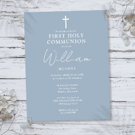 Elegante invitación azul polvoriento para Primera 