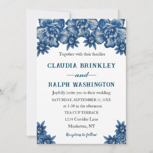 Elegante Invitación Azul y Blanco Toile De Jouy