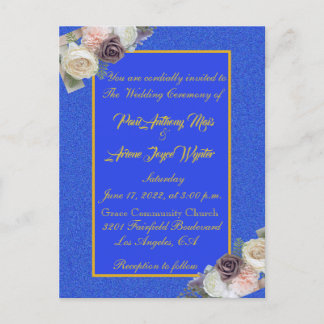Elegante invitación azul y dorada