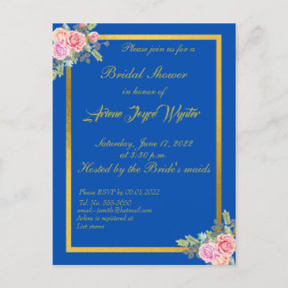 Elegante invitación azul y dorada