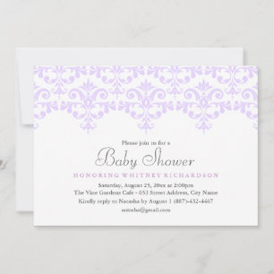 Elegante invitación Baby Shower a Damasco Morado