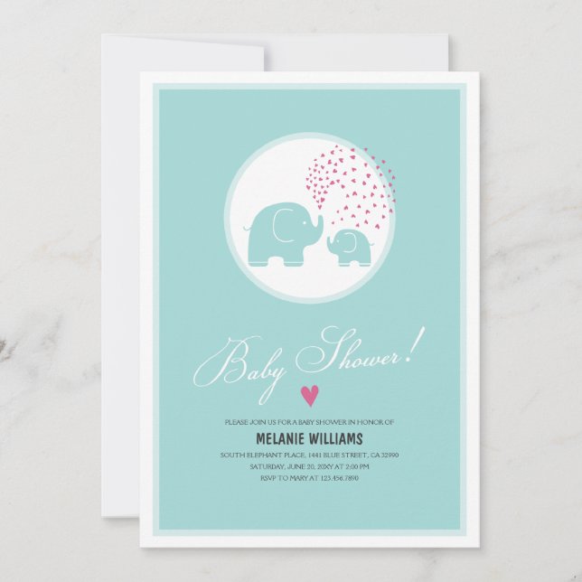 Elegante invitación Baby Shower a los elefantes az (Anverso)