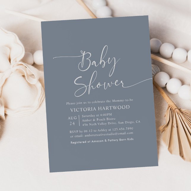 Elegante invitación Baby Shower azul simple (Subido por el creador)