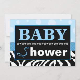 Elegante invitación Baby Shower azul y cebra
