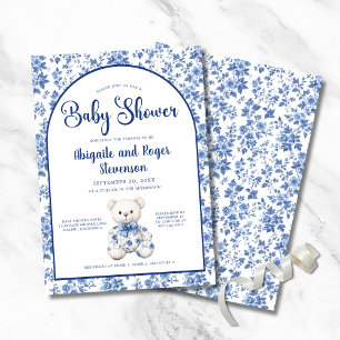 Elegante invitación Baby Shower Blue Toile