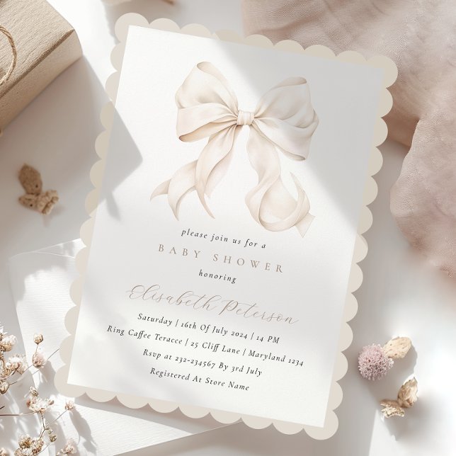 Elegante invitación Baby Shower Bow Neutral (Subido por el creador)