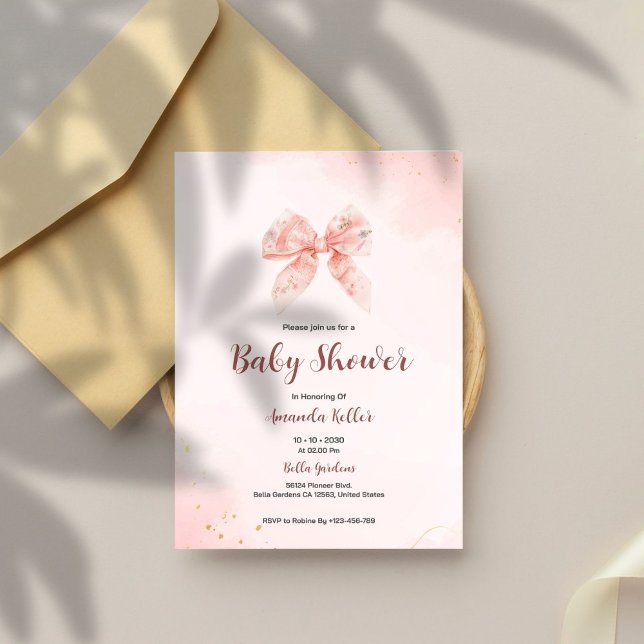 Elegante invitación Baby Shower de color rosa con  (Subido por el creador)